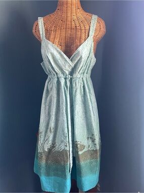 Sonoma Strappy Sundress Drawstring  Shades of Green Nature Print Size L Cotton